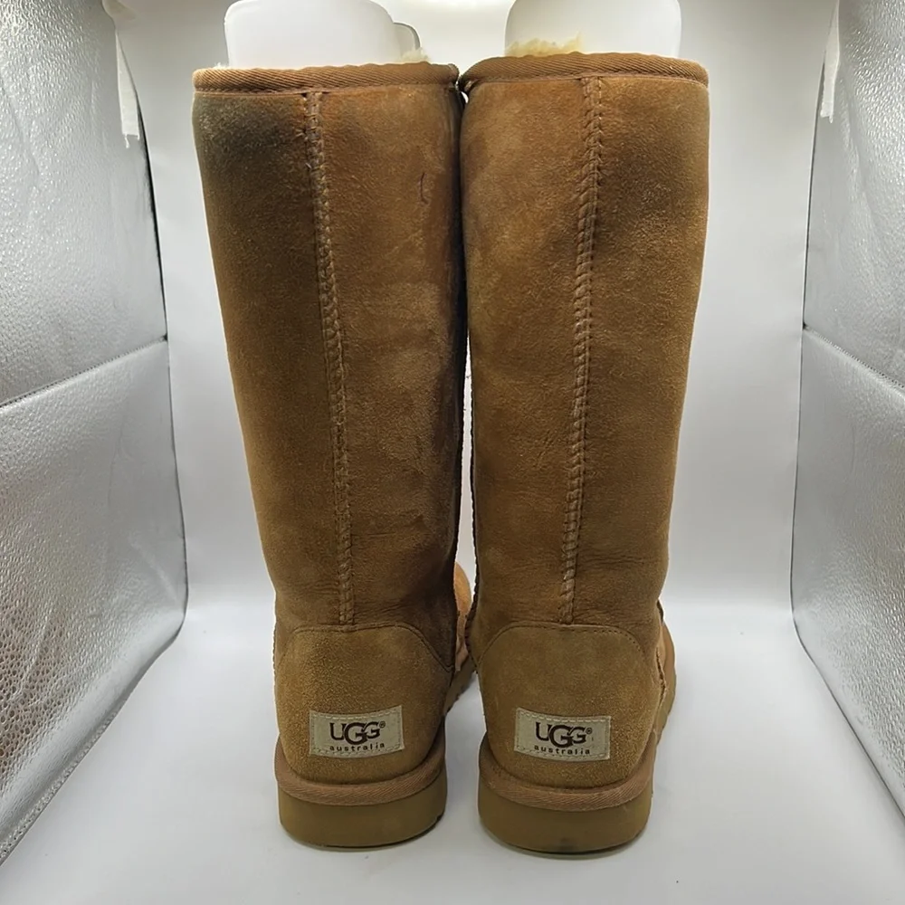 Ugg Tall Winter Boots Brown Leather Sheep Womens Size 7